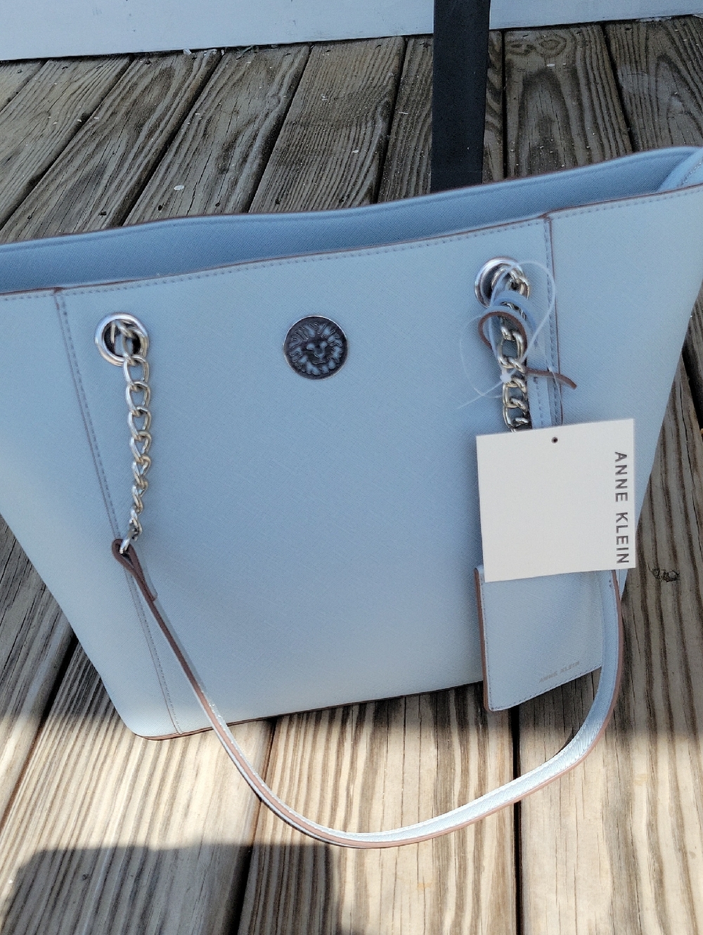 Anne Klein Pale Blue Bag Purse Large with Silver Chain Accents